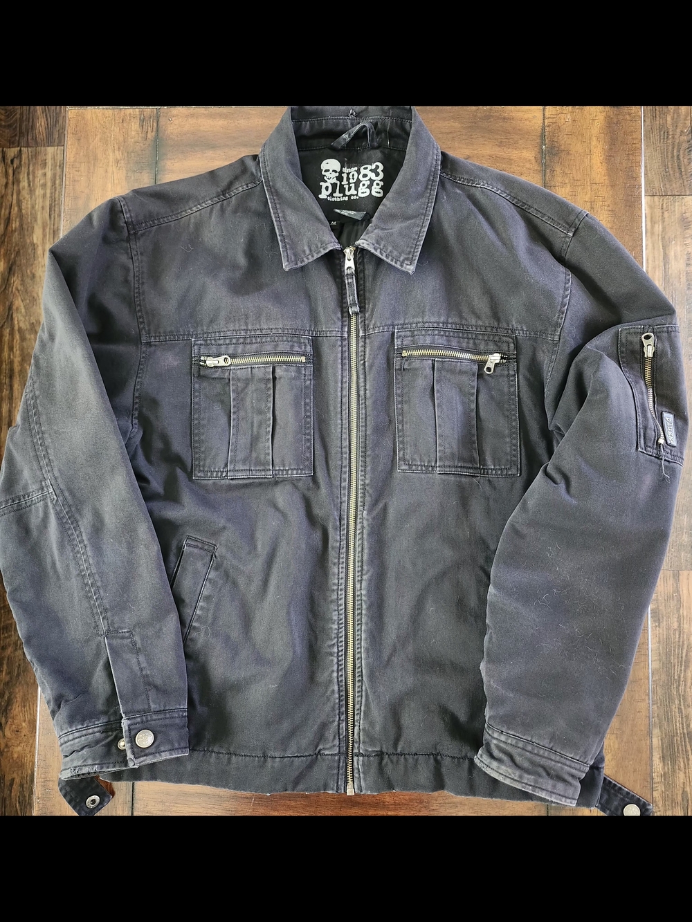 Plugg Men's Black Military Field Jacket with Zip Pockets Y2K